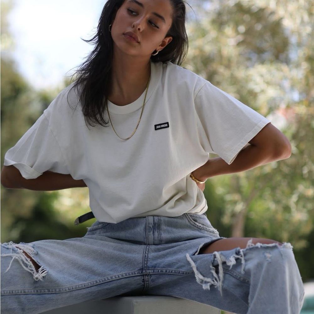 Joah Brown “Vintage Short Sleeve” CREWNECK T-Shirt Washed White Oversized Fit OS